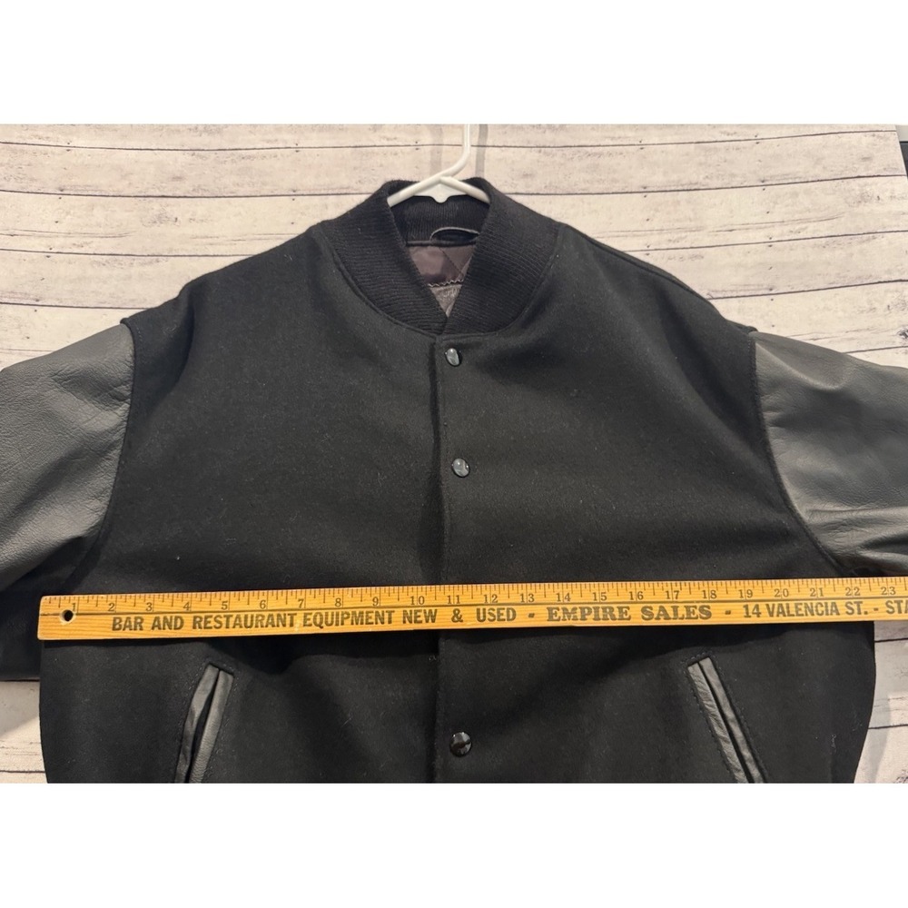 Golden Bear Mens Varsity Wool Bomber Jacket sz L Leather Sleeve Short Length - Picture 10 of 15